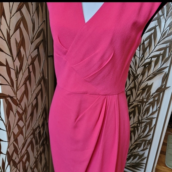 Lafayette 148 New York Pleated Barbiecore Fushia Hot Pink Sheath Midi Dress - Picture 9 of 12